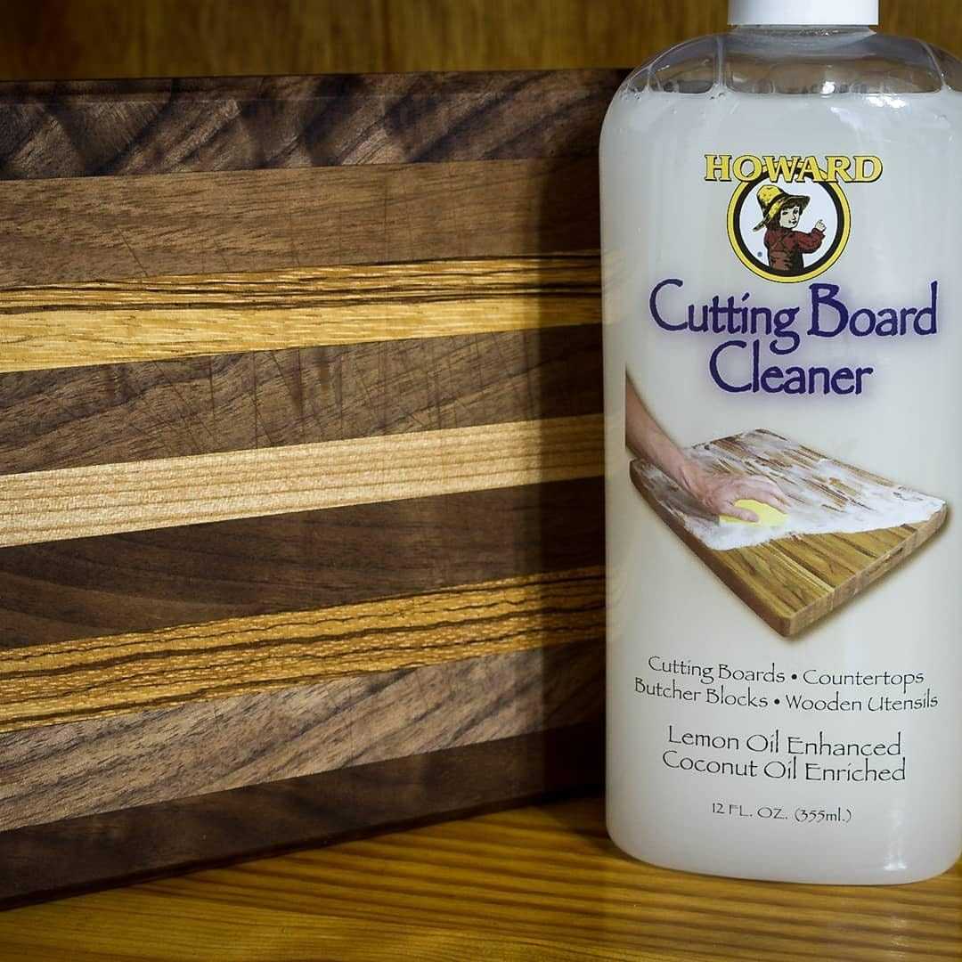 Howard's Cutting Board Cleaner bottle with coconut soap and lemon oil for cleaning and maintaining wooden kitchen surfaces