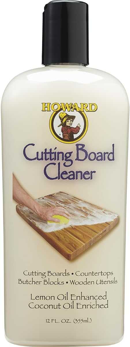 Howard's Cutting Board Cleaner bottle with coconut soap and lemon oil for cleaning and maintaining wooden kitchen surfaces