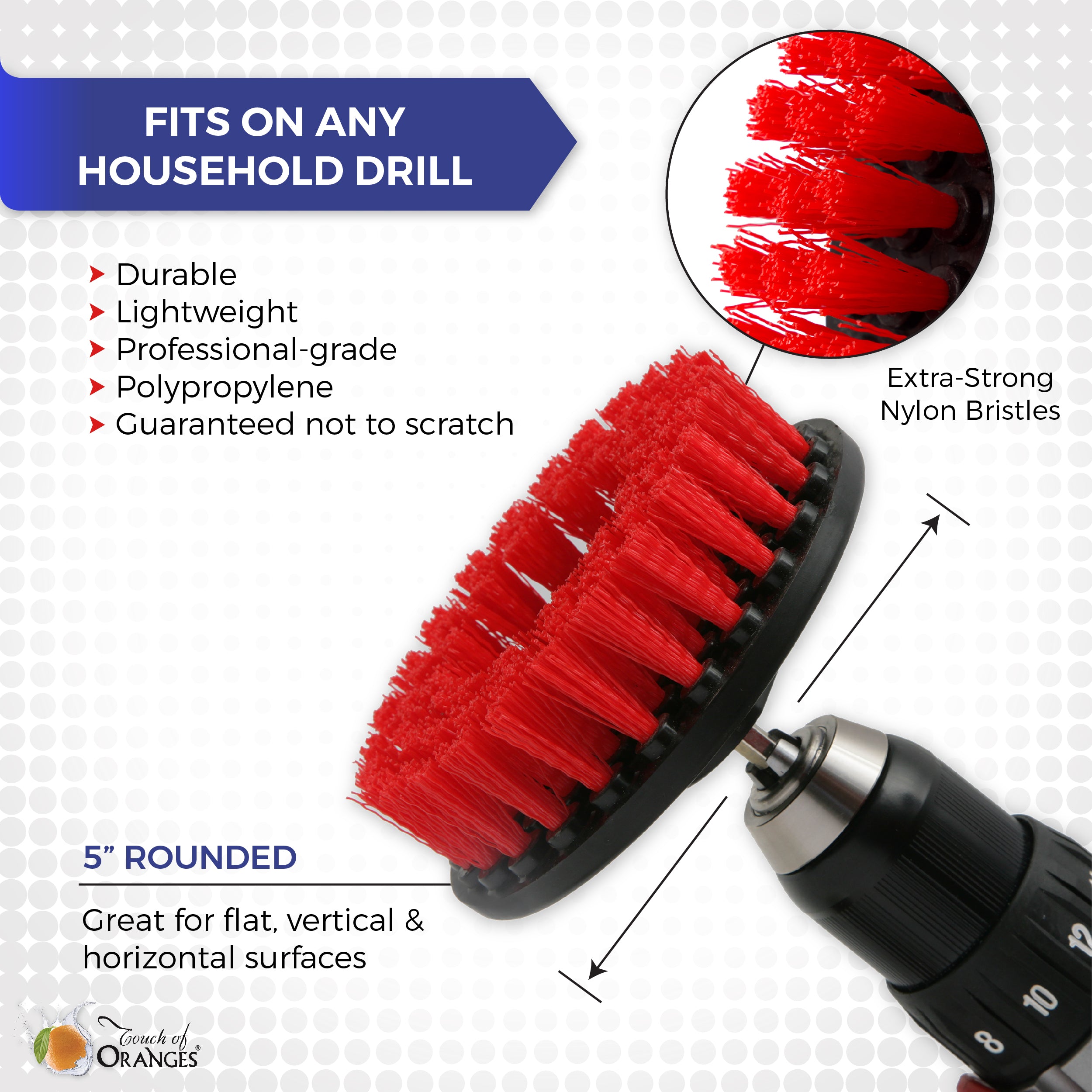 Red 5 Inch Drill Brush - Heavy Duty