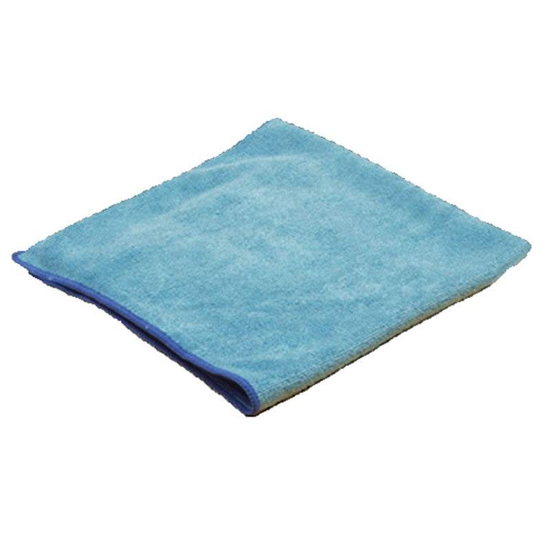 Blue microfiber cleaning cloth with ultra-fine fibers for trapping dirt and grime without chemicals